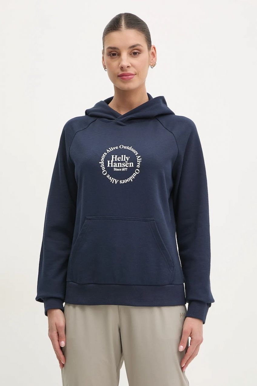 Mikina Helly Hansen dámska, tmavomodrá farba, s kapucňou, s nášivkou, 54239