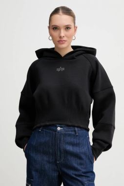 Mikina Alpha Industries dámska, čierna farba, s kapucňou, s potlačou, 148041