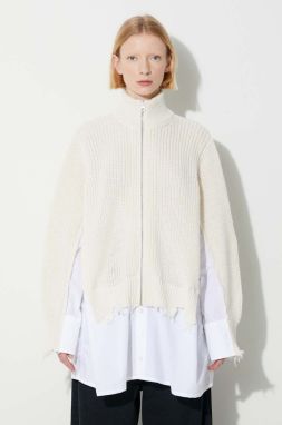 Kardigán s prímesou vlny MM6 Maison Margiela Cardigan béžová farba, S62HP0009