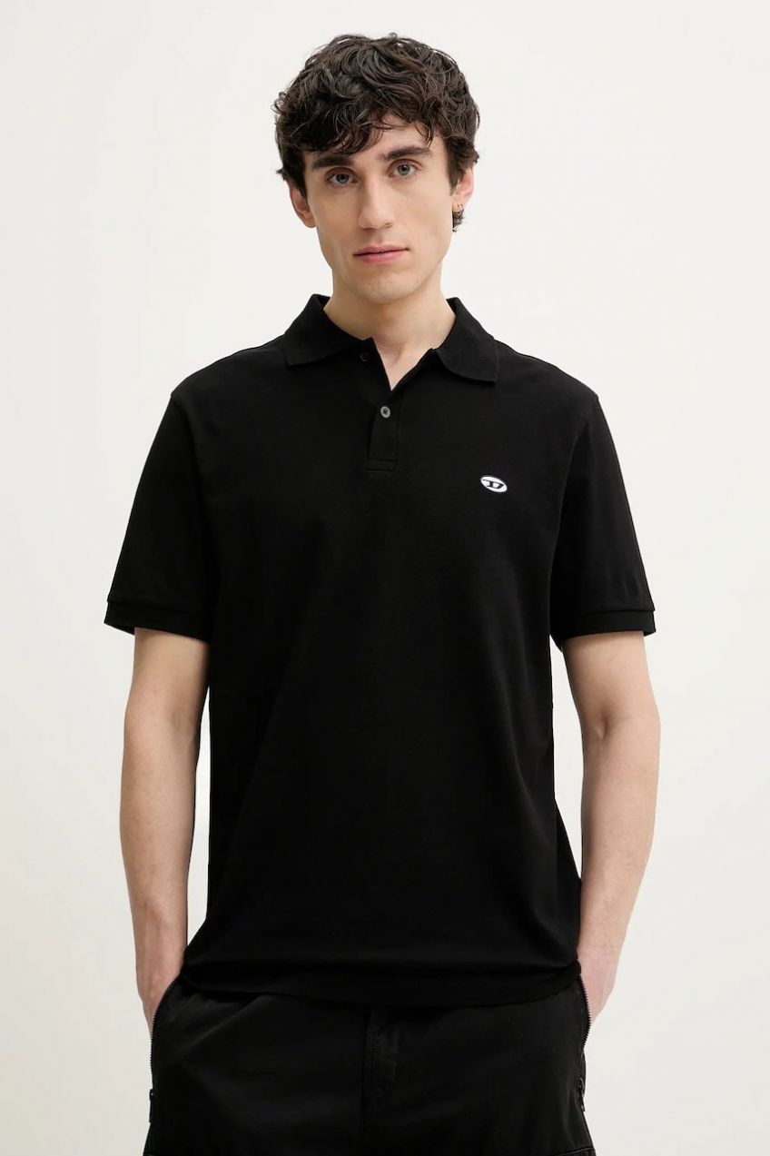 Bavlnené polo tričko Diesel T-REJUST-DOVAL-PJ POLO SHIRT čierna farba, jednofarebné, A15057.0AIJR