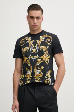 Bavlnené tričko Versace Jeans Couture pánske, čierna farba, vzorované, 78GAH6SB JS461