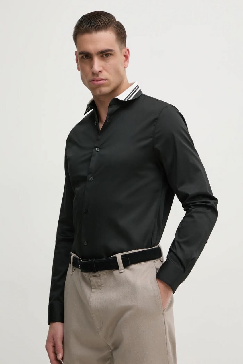 Košeľa Armani Exchange pánska, zelená farba, slim, s klasickým golierom, XM000198 AF10192