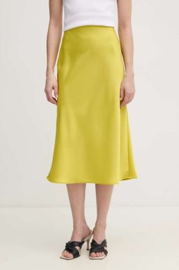 Sukňa Calvin Klein žltá farba, midi, áčkový strih, LV044B608G