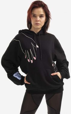 Bavlnená mikina MCQ 624727RST861000-BLACK, dámska, čierna farba, s kapucňou, s nášivkou
