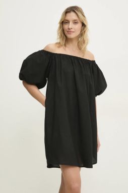 Ľanové šaty Answear Lab čierna farba, mini, oversize