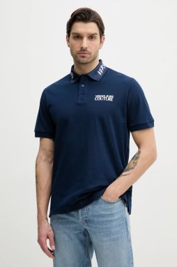 Bavlnené polo tričko Versace Jeans Couture pánske, tmavomodrá farba, s potlačou, 78GAGT05 CJ01T