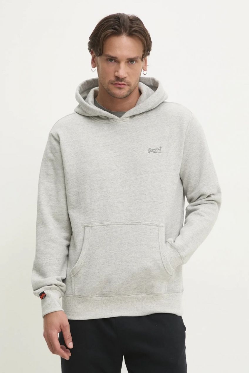 Bavlnená mikina Superdry pánska, šedá farba, s kapucňou, melanžová, M2014168A-D6V
