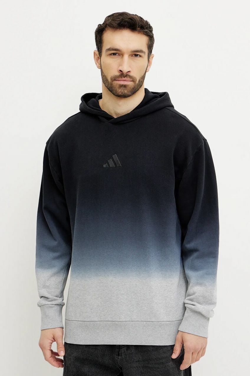 Bavlnená mikina adidas ALL SZN Dip Dye pánska, čierna farba, s kapucňou, vzorovaná, JI6350