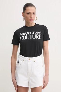 Bavlnené tričko Versace Jeans Couture dámske, čierna farba, 78HAHE05 CJ00E