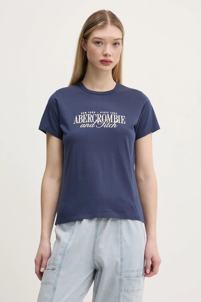 Bavlnené tričko Abercrombie & Fitch dámske, tmavomodrá farba, KI185-5058