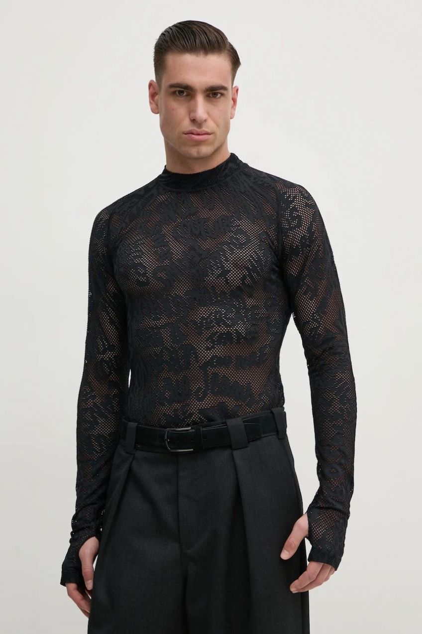 Tričko s dlhým rukávom Versace Jeans Couture čierna farba, vzorované, 78GAH611 J0200