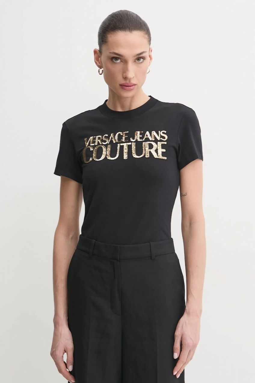 Tričko Versace Jeans Couture dámske, čierna farba, 78HAHE00 CJ02E