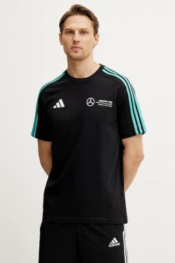 Bavlnené tričko adidas x Mercedes pánske, čierna farba, s nášivkou, JV5425