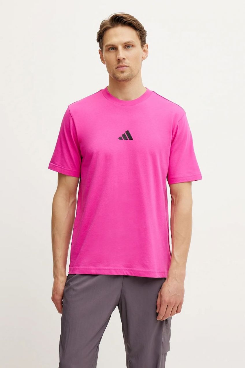 Bavlnené tričko adidas Essential pánsky, ružová farba, s nášivkou, JD1782