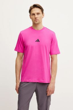 Bavlnené tričko adidas Essential pánsky, ružová farba, s nášivkou, JD1782