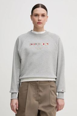 Mikina Tommy Hilfiger dámska, šedá farba, s nášivkou, WW0WW45526