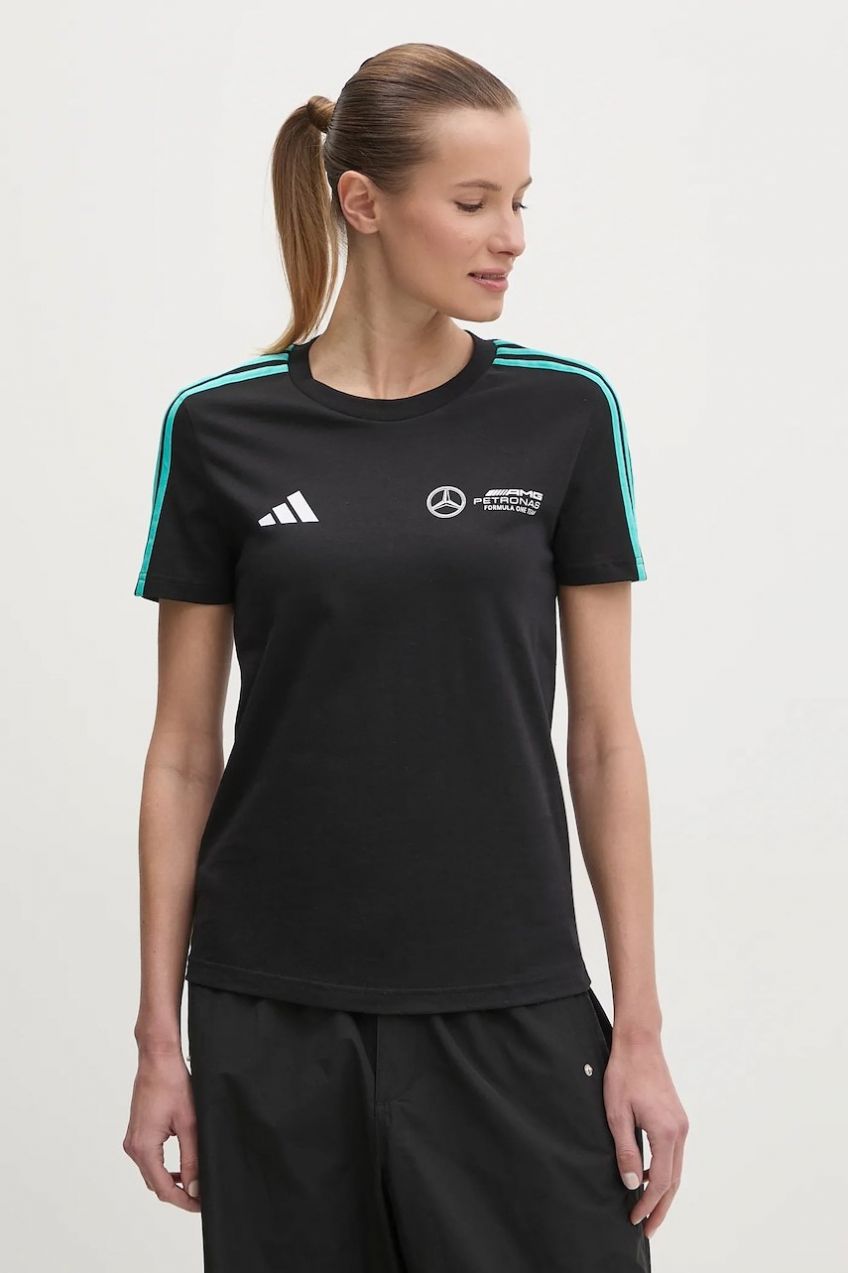 Bavlnené tričko adidas x Mercedes dámske, čierna farba, JV5424