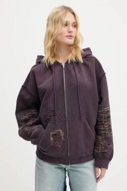 Bavlnená mikina MM6 Maison Margiela dámska, fialová farba, s kapucňou, jednofarebná, S62GU0130.M25004