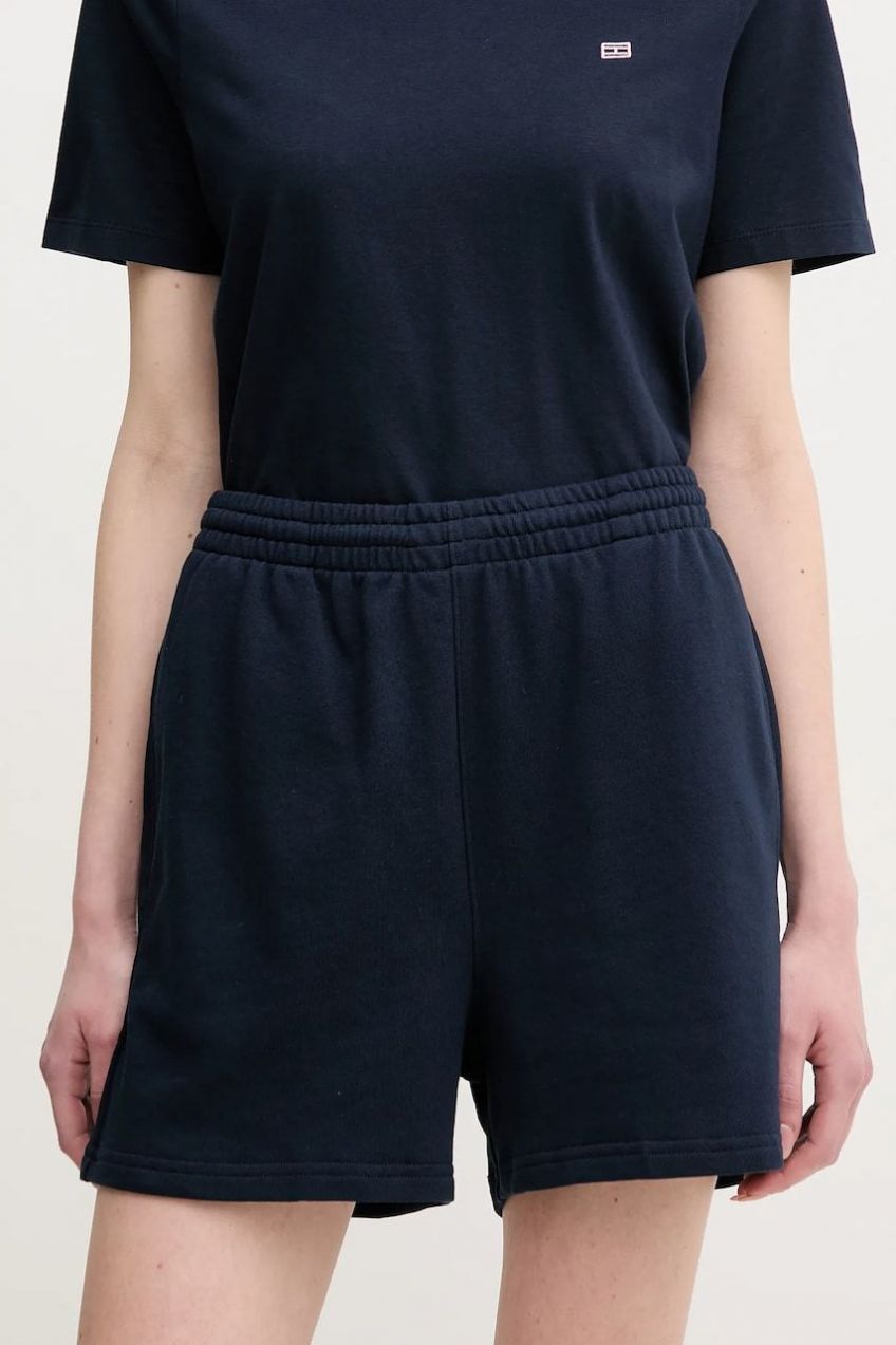 Šortky Tommy Hilfiger dámske, tmavomodrá farba, jednofarebné, vysoký pás, UW0UW05800