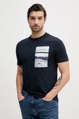 Bavlnené tričko BOSS Orange pánske, tmavomodrá farba, s potlačou, 50539194