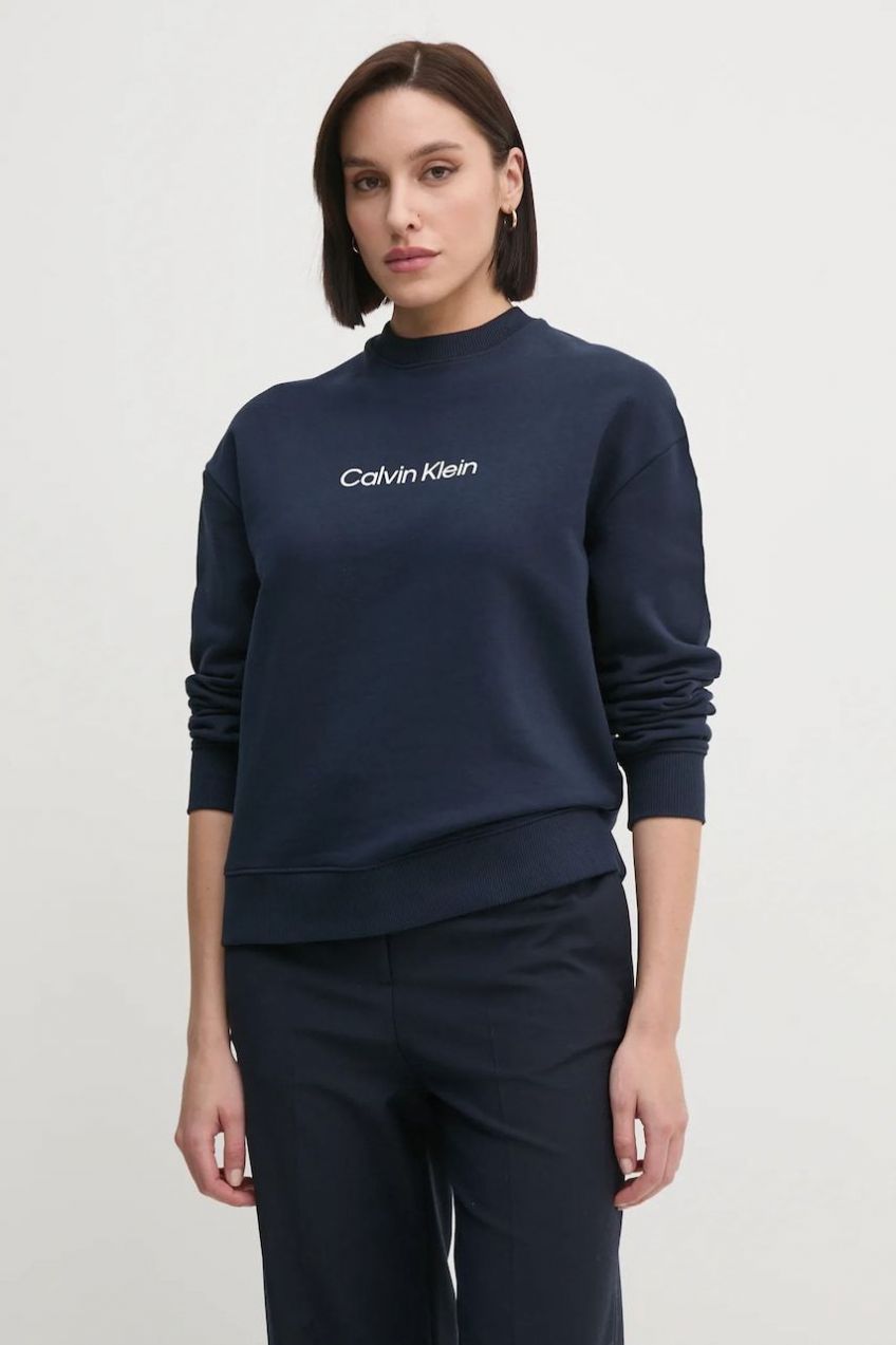 Bavlnená mikina Calvin Klein dámska, tmavomodrá farba, s potlačou, K20K205450