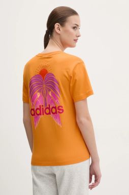 Bavlnené tričko adidas x Farm Rio dámske, oranžová farba, JD6293