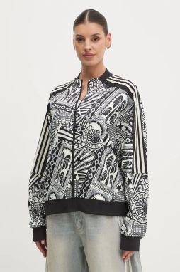 Mikina adidas x Farm Rio dámska, čierna farba, vzorovaná, JD6296
