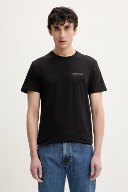 Bavlnené tričko Tommy Jeans pánske, čierna farba, s potlačou, DM0DM21344