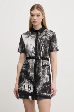 Šaty Desigual TROPIC LITOGRAPHY LA čierna farba, mini, rovný strih, 25SWVW96