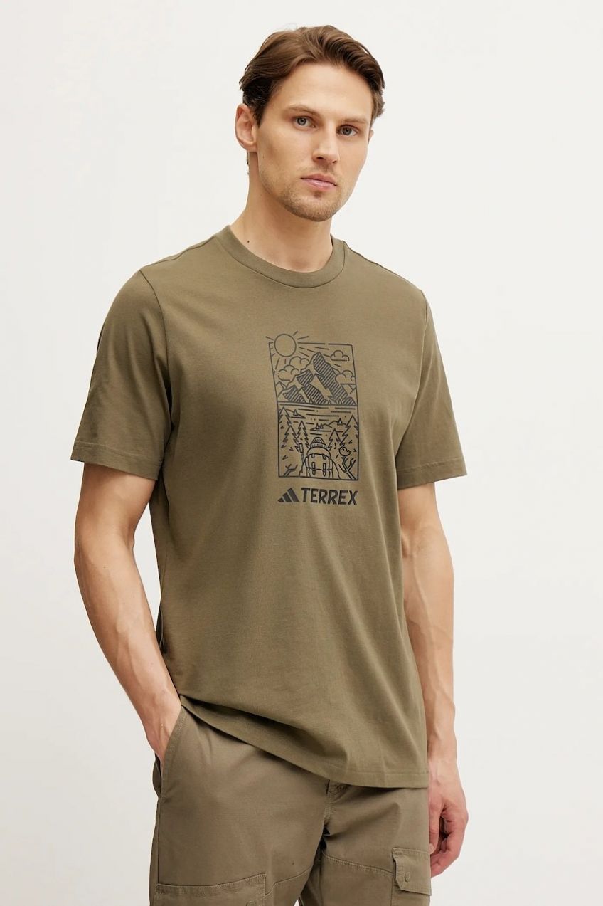 Tričko adidas TERREX Wild pánske, zelená farba, s potlačou, JN4266