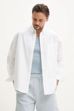 Bavlnená košeľa Hugo Blue pánska, biela farba, voľný strih, s golierom button-down, 50534183