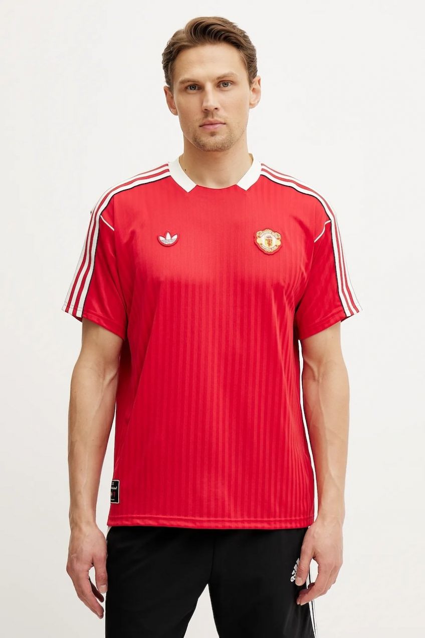 Tričko adidas Originals Manchester United ICON JSY pánske, červená farba, s nášivkou, JF0386
