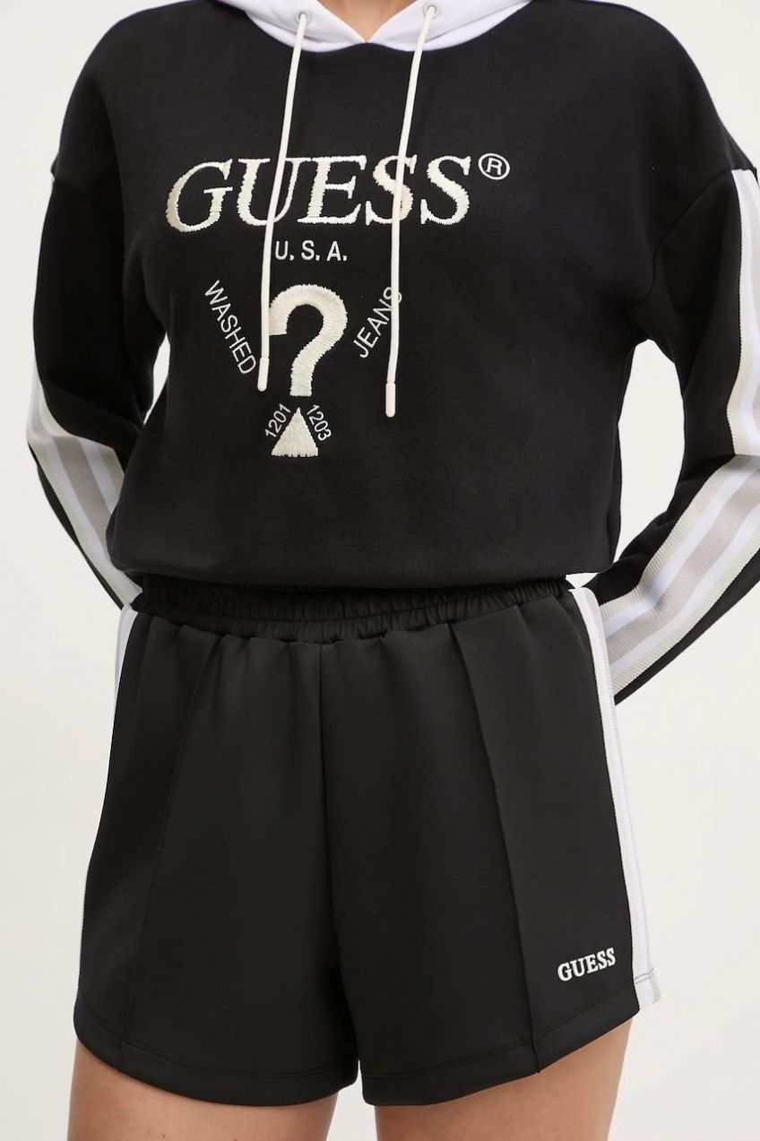 Šortky Guess YARROW dámske, čierna farba, s nášivkou, vysoký pás, V5GD14 KCRU2