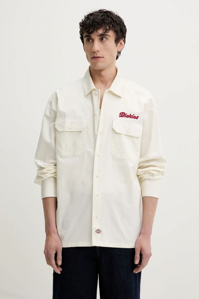 Bavlnená košeľa Dickies pánska, béžová farba, voľný strih, s klasickým golierom, DK0A4Z7PC481