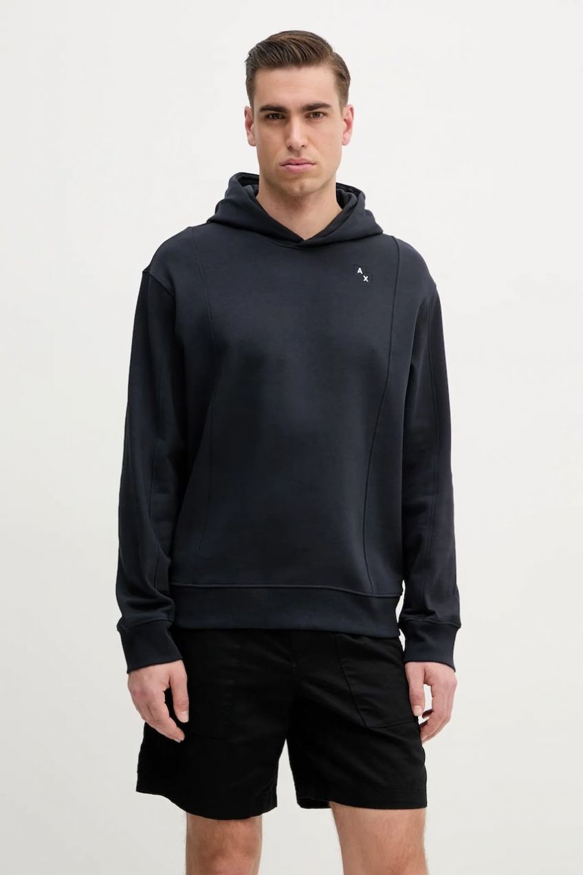 Bavlnená mikina Armani Exchange pánska, tmavomodrá farba, s kapucňou, jednofarebná, XM000469 AF13109