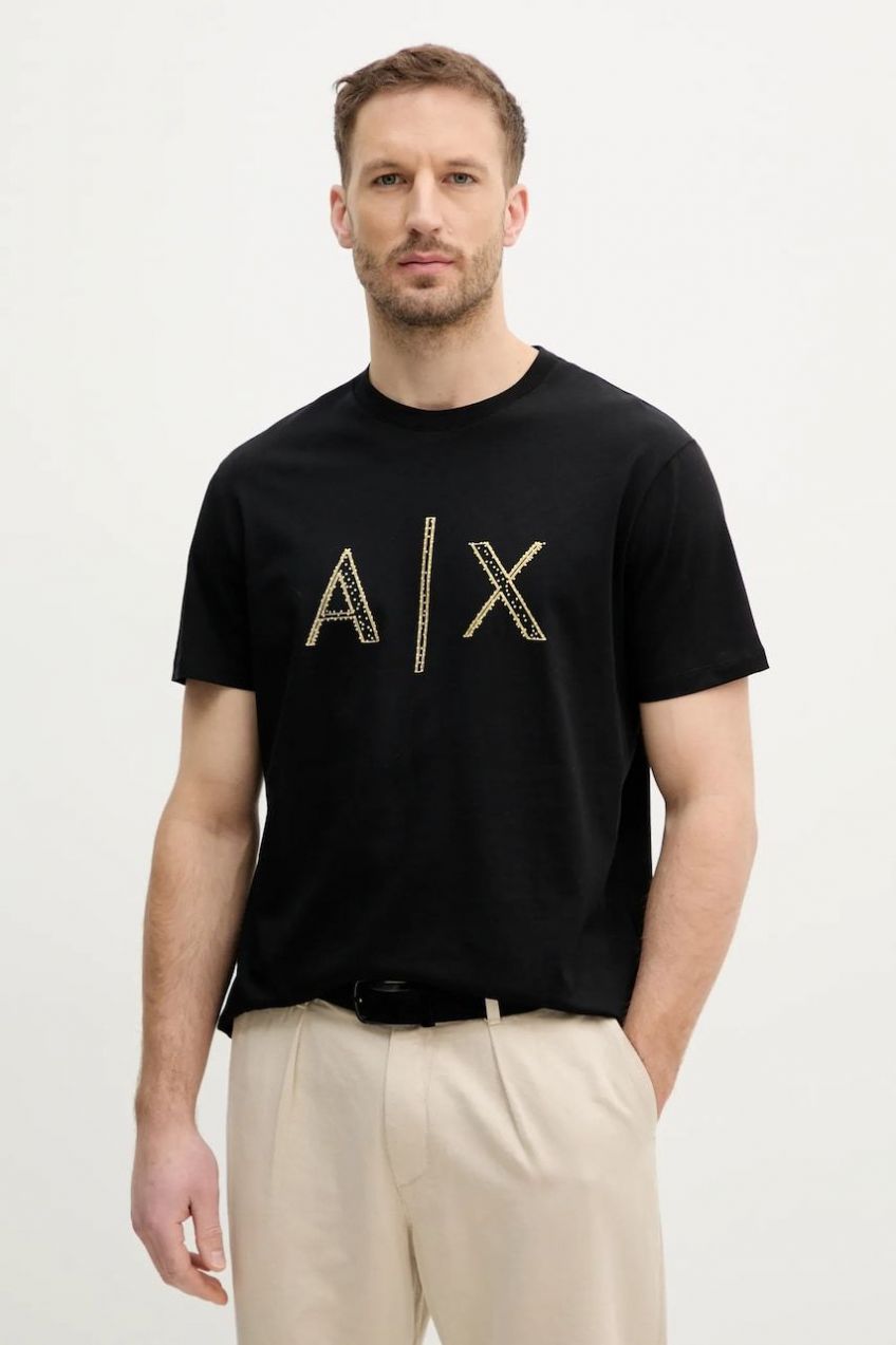 Bavlnené tričko Armani Exchange pánske, čierna farba, s potlačou, XM000325 AF10364
