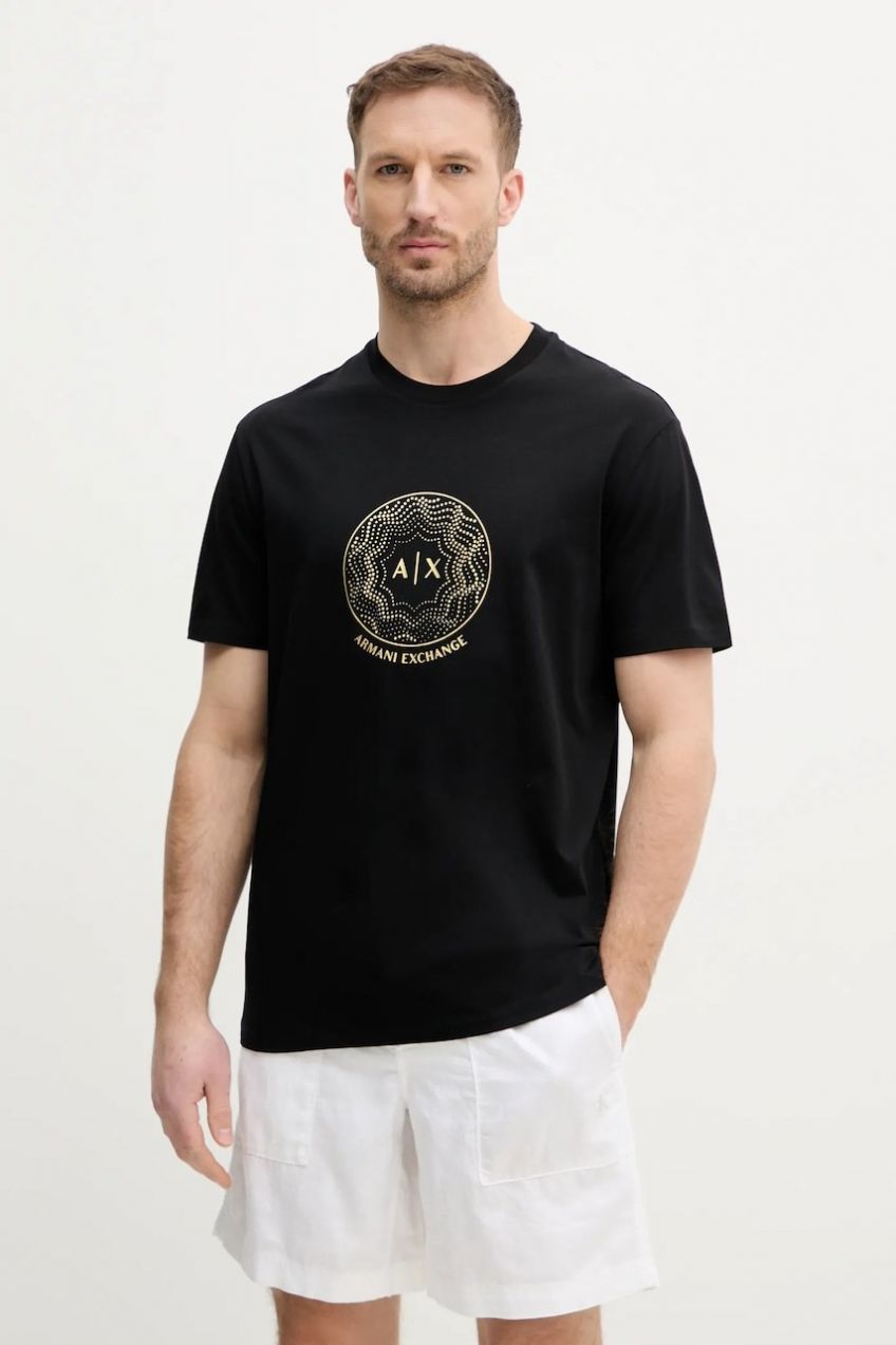 Bavlnené tričko Armani Exchange pánske, čierna farba, s potlačou, XM000328 AF10364