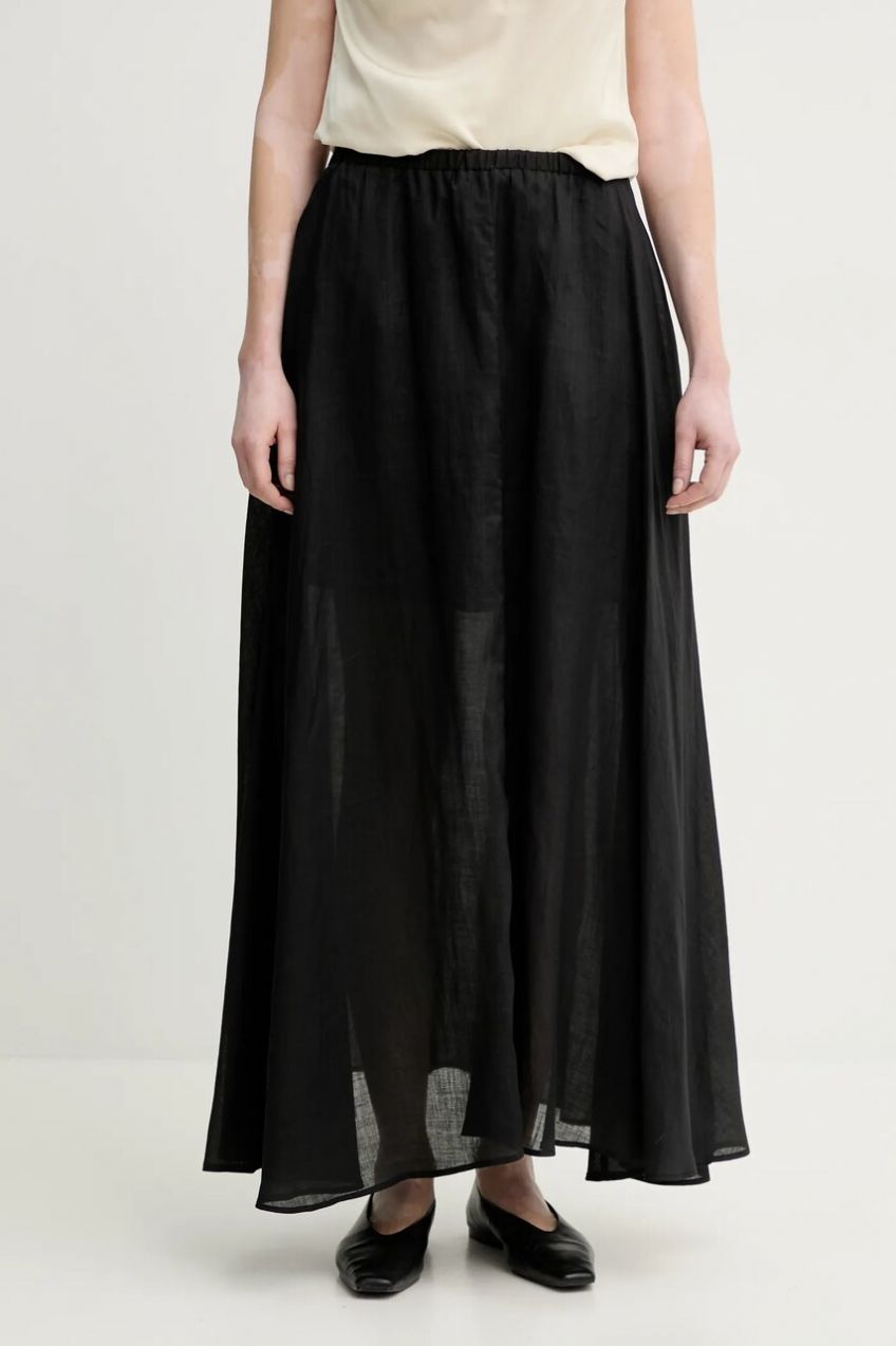 Ľanová sukňa ISABELLE BLANCHE čierna farba, maxi, áčkový strih, IS25SS-G093-T019