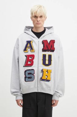 Mikina AMBUSH Zip Up Sweatshirt pánska, šedá farba, s kapucňou, s nášivkou, BMBE003F24FLE0020505