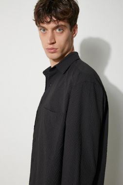 Košeľa MKI MIYUKI ZOKU Seersucker Dress Shirt pánska, čierna farba, regular, s klasickým golierom, SEERSUCKER.DRESS.SHIRT