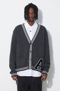 Vlnený kardigán AMBUSH A Patch Knit Cardigan šedá farba, BMHB003S24KNI