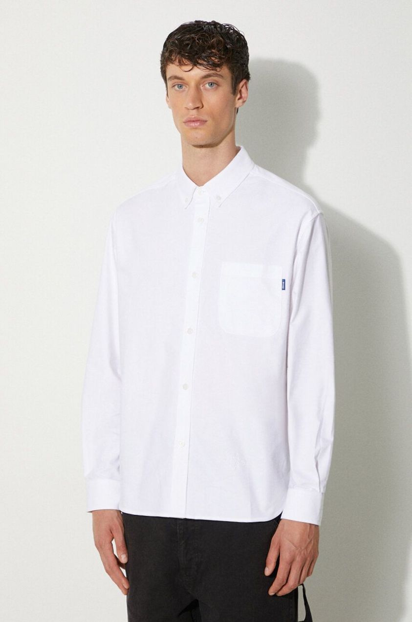 Bavlnená košeľa Awake NY Embroidered Oxford Shirt pánska, biela farba, voľný strih, s golierom button-down, SP24-TP001