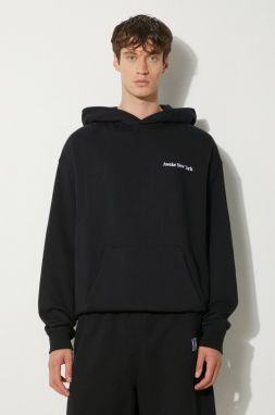 Bavlnená mikina Awake NY Serif Hoodie pánska, čierna farba, s kapucňou, melanžová, SP24-HD003