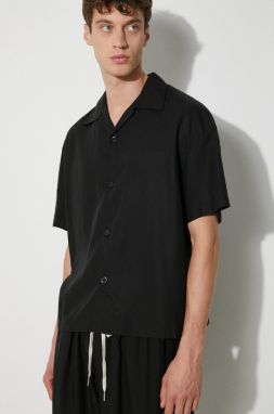 Košeľa MKI MIYUKI ZOKU Tencel Vacation Shirt pánska, čierna farba, voľný strih, TENCEL.VACATION.SHIRT