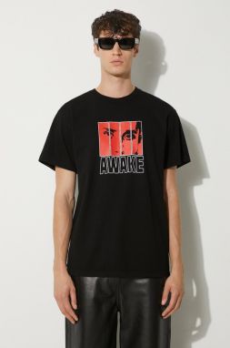 Bavlnené tričko Awake NY Vegas T Shirt pánske, čierna farba, s potlačou, SP24-TS006