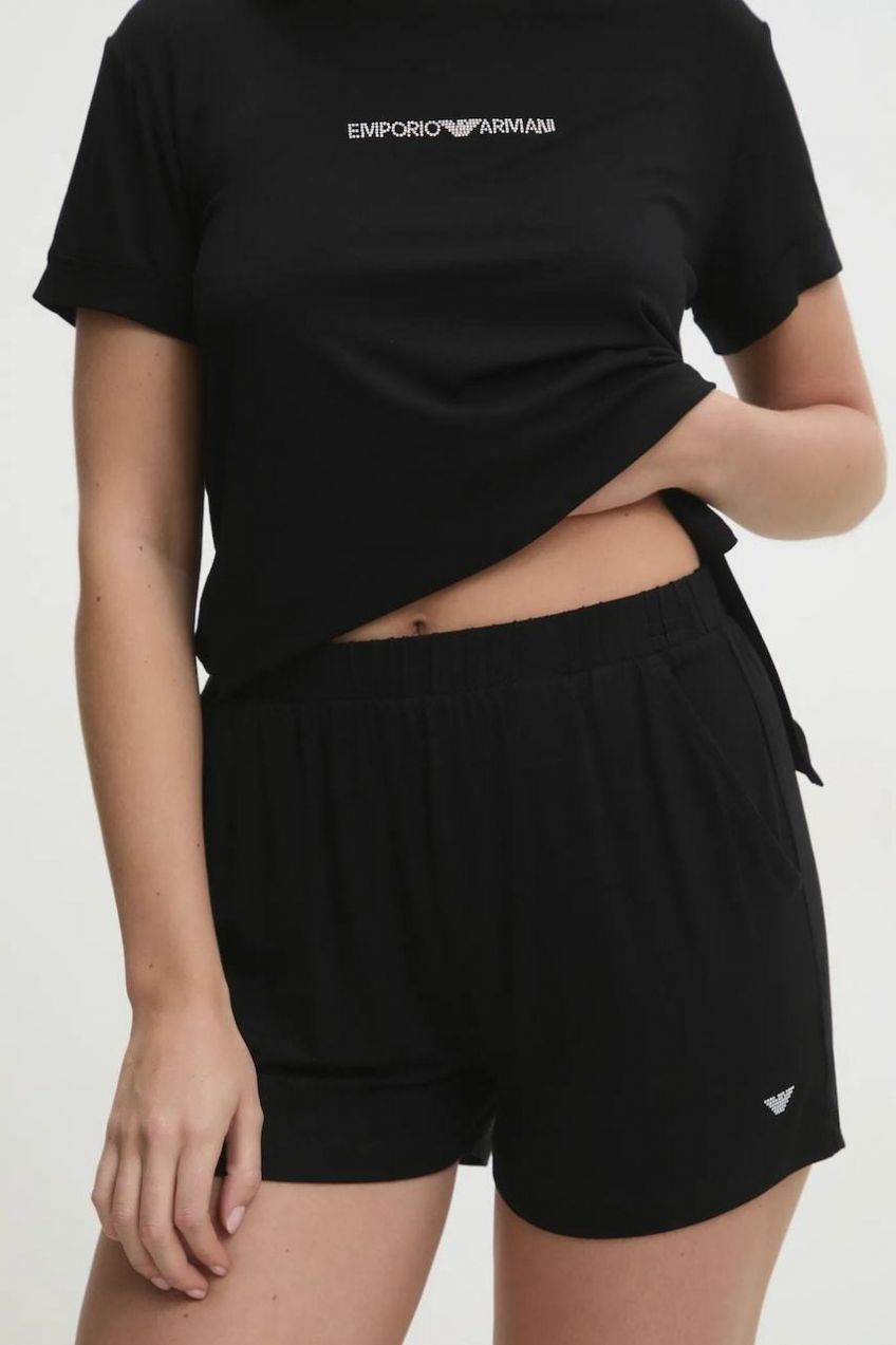 Šortky Emporio Armani Underwear dámske, čierna farba, jednofarebné, stredne vysoký pás, EW000781 AF12192