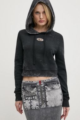 Bavlnená mikina Diesel F-SLIMMY-HOOD-P5 SWEAT-SHIRT dámska, čierna farba, s kapucňou, vzorovaná, A14492.0IPAC