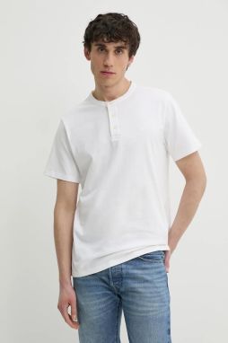 Bavlnené tričko Levi's SS HM HENLEY pánske, biela farba, jednofarebné, A8602