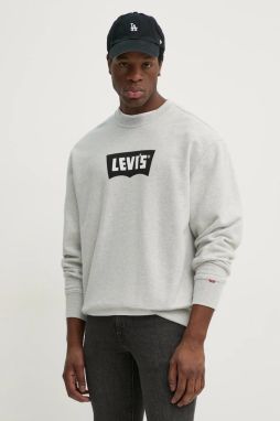 Bavlnená mikina Levi's PREMIUM GRAPHIC CREW pánska, šedá farba, s potlačou, 000MS