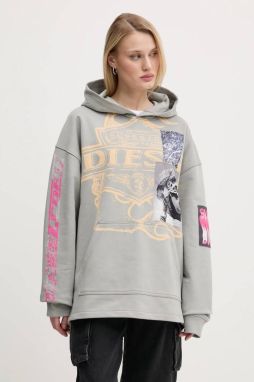Bavlnená mikina Diesel S-BAXT-HOOD-R1 SWEAT-SHIRT pánska, šedá farba, s kapucňou, s potlačou, A16171.0BMBJ